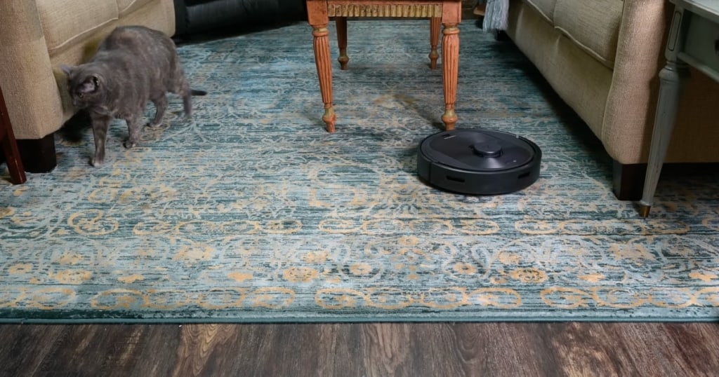 Our Roborock Q5+ Vacuuming Carpeting