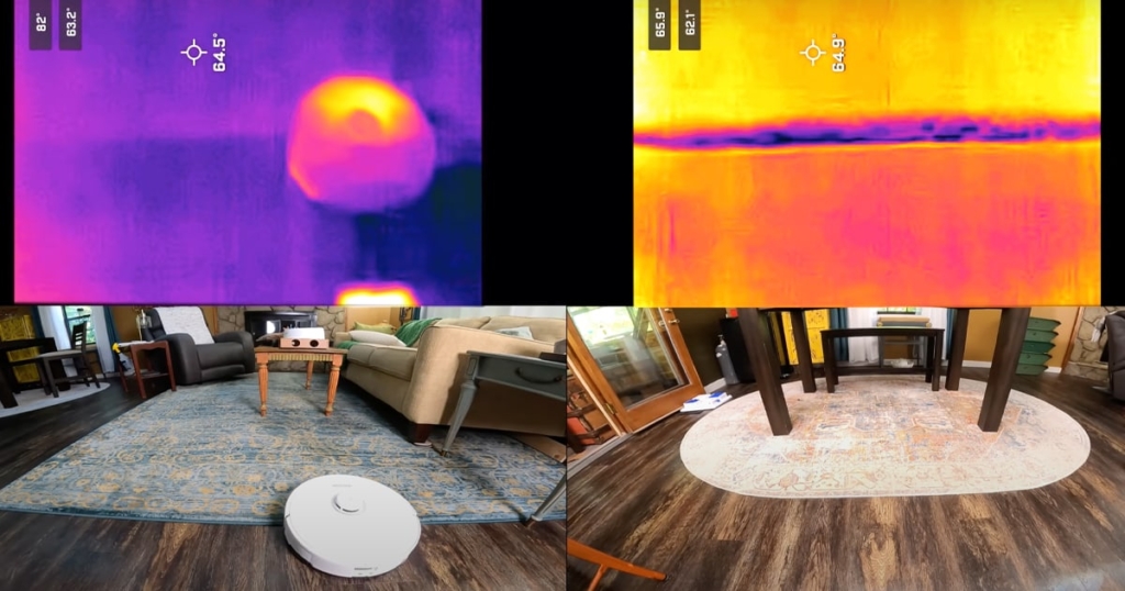 Ревю на Roborock S8 Pro Ultra • Колко добър е? • Вакуумни войни 9 Roborock S8 Pro FLIR изображения върху мокет и твърд под